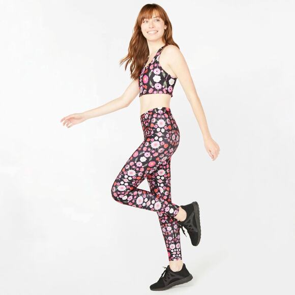 Terez L Tall Band Performance Leggings Pink Floral Fantasy Printed HighWaist Gym - Picture 5 of 13